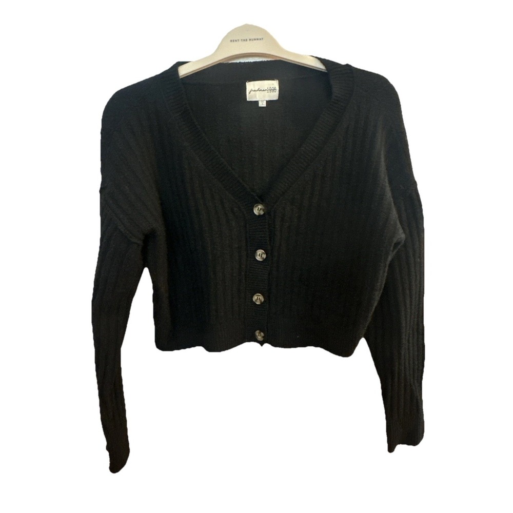 Cottagecore Nordic Cropped Black Chunky Knit Cardigan Sweater Size Small